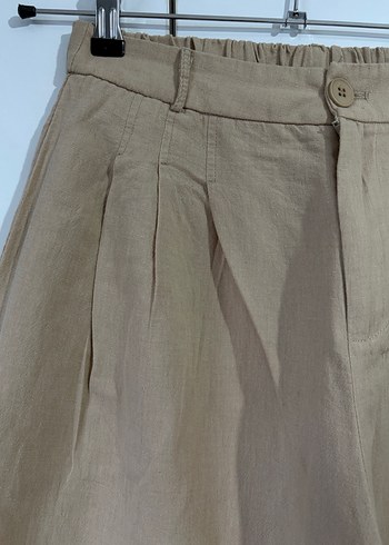 Bej Midi Keten Rahat Kesim Kadın Pantolon - Görsel 2