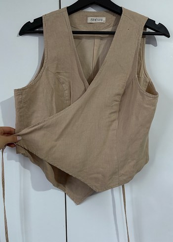 Bej Midi Keten Rahat Kesim Kadın Pantolon - Görsel 4