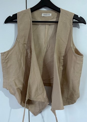 Bej Midi Keten Rahat Kesim Kadın Pantolon - Görsel 5