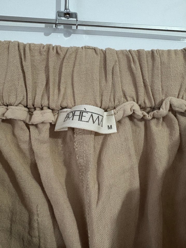 Bej Midi Keten Rahat Kesim Kadın Pantolon - Görsel 3