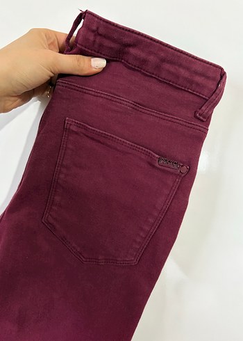 Bordo Kadın Dar Kesim Midi Kumaş Pantolon - Görsel 3