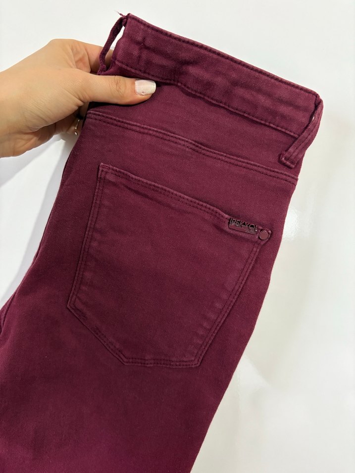 Bordo Kadın Dar Kesim Midi Kumaş Pantolon - Görsel 3