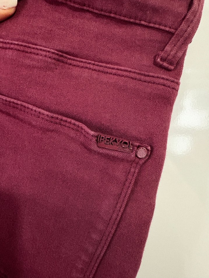 Bordo Kadın Dar Kesim Midi Kumaş Pantolon - Görsel 4