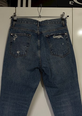 Kadın Mavi Bol Kesim Yırtık Kot Pantolon - Görsel 5