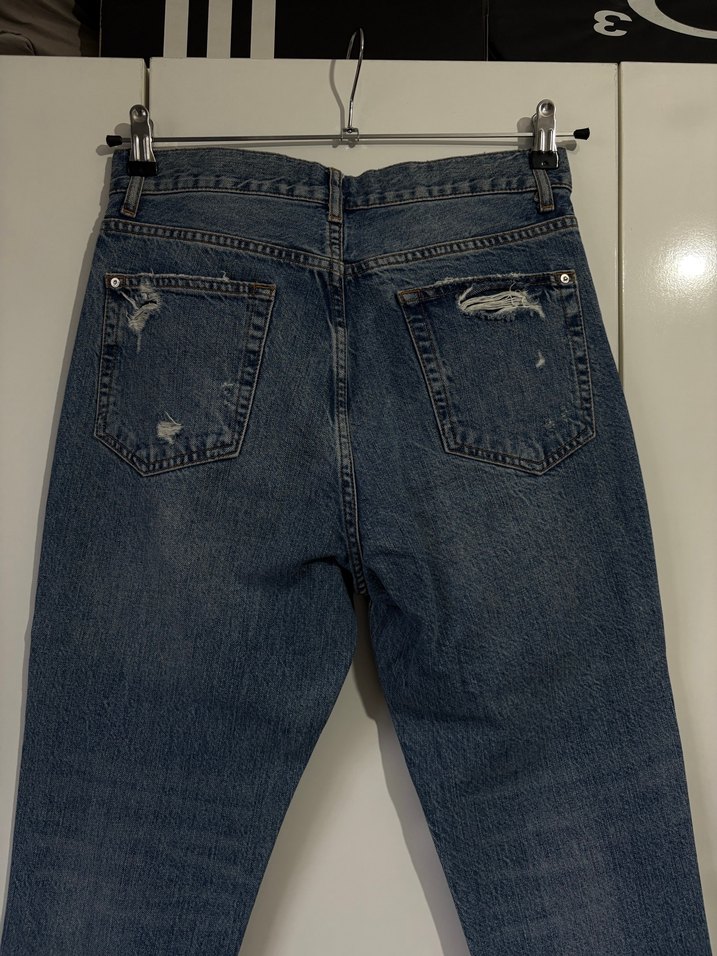 Kadın Mavi Bol Kesim Yırtık Kot Pantolon - Görsel 5