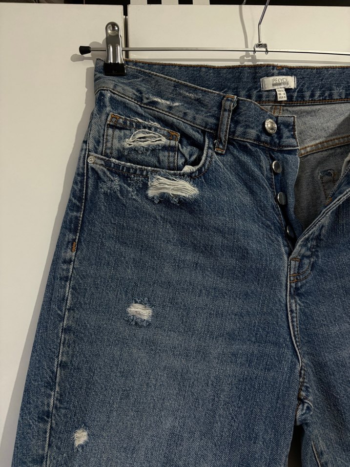 Kadın Mavi Bol Kesim Yırtık Kot Pantolon - Görsel 3