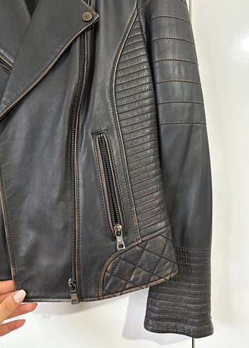 Kadın Siyah Deri Biker Ceket - Görsel 3