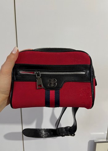 Kırmızı Çizgili Deri Kadın Bel Çantası - Görsel 2