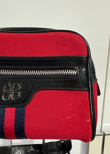 Kırmızı Çizgili Deri Kadın Bel Çantası - Görsel 3