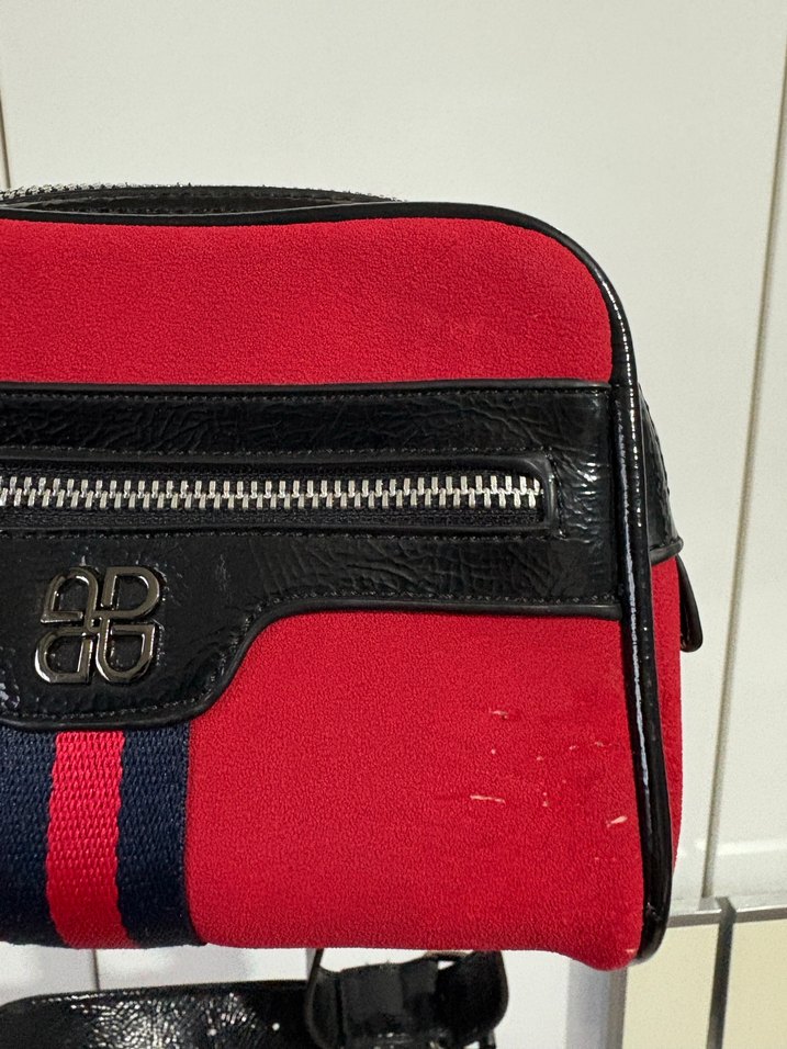 Kırmızı Çizgili Deri Kadın Bel Çantası - Görsel 3