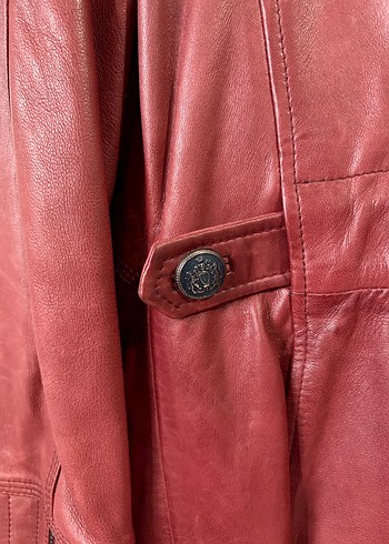 Bordo Kürklü Deri Biker Ceket - Görsel 6