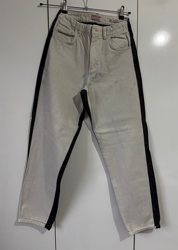 Gri Düğmeli Yüksek Bel Denim Jean - Görsel 2