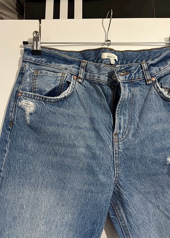 Tırtıklı Gri Mavi Denim Salaş Kadın Pantolon - Görsel 2
