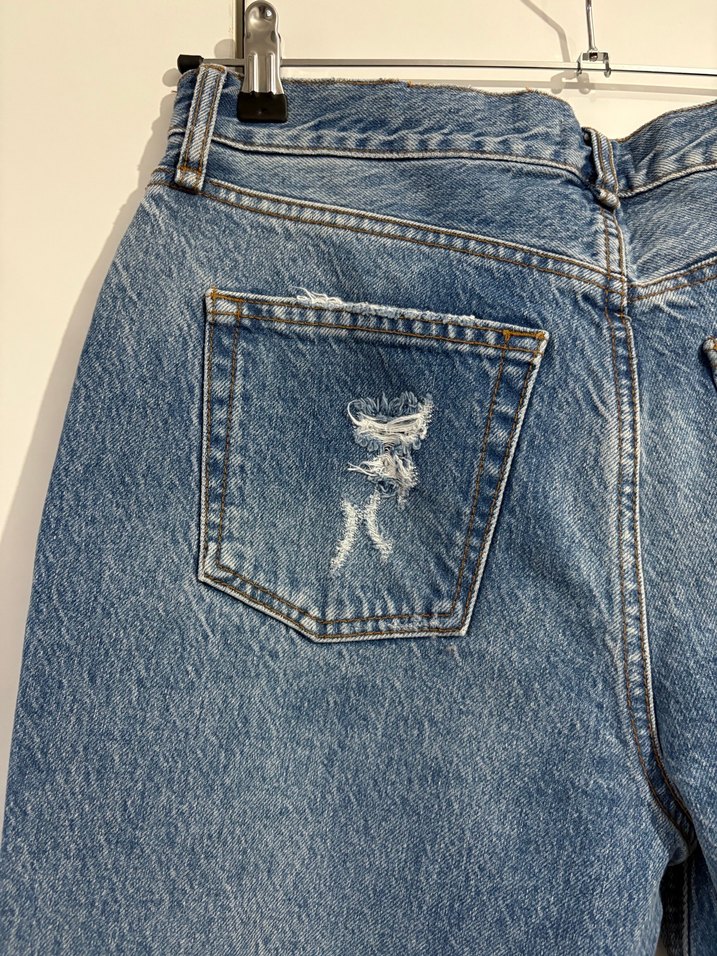 Tırtıklı Gri Mavi Denim Salaş Kadın Pantolon - Görsel 5