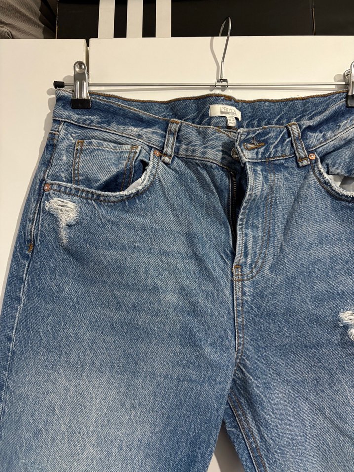 Tırtıklı Gri Mavi Denim Salaş Kadın Pantolon - Görsel 2