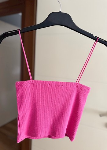 Zara Zara Pembe Strappy V-Yaka Crop Top