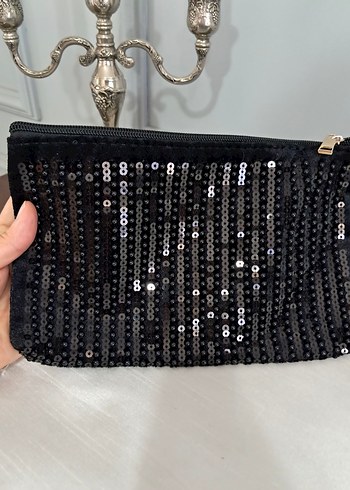 Beden siyah Renk Siyah Payetli Kadın Clutch Çanta