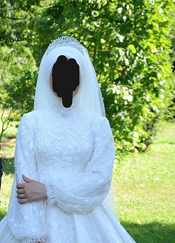 38 Beden beyaz Renk Tesettür gelinlik ( kuru temizlemesi yapıldı )
