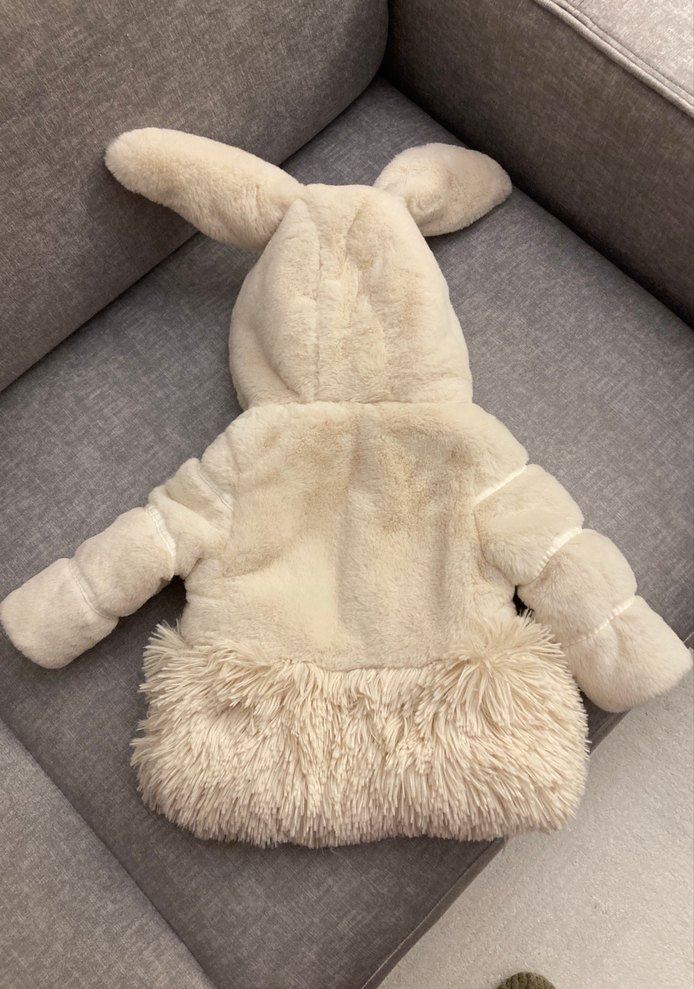 Kız Bebek Beyaz Kapüşonlu Kürklü Mont - Görsel 2