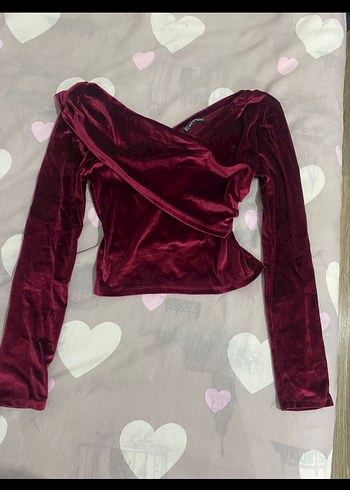 Bordo V Yakalı Uzun Kollu Kadın Bluz