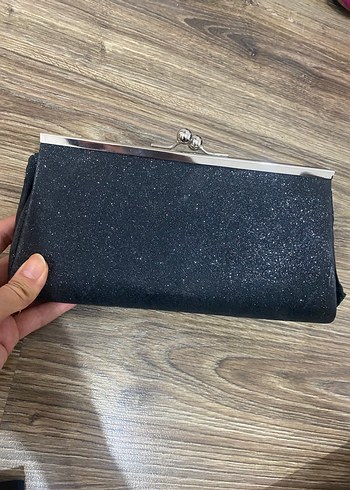 Siyah Parlak Deri Kadın Clutch Çanta