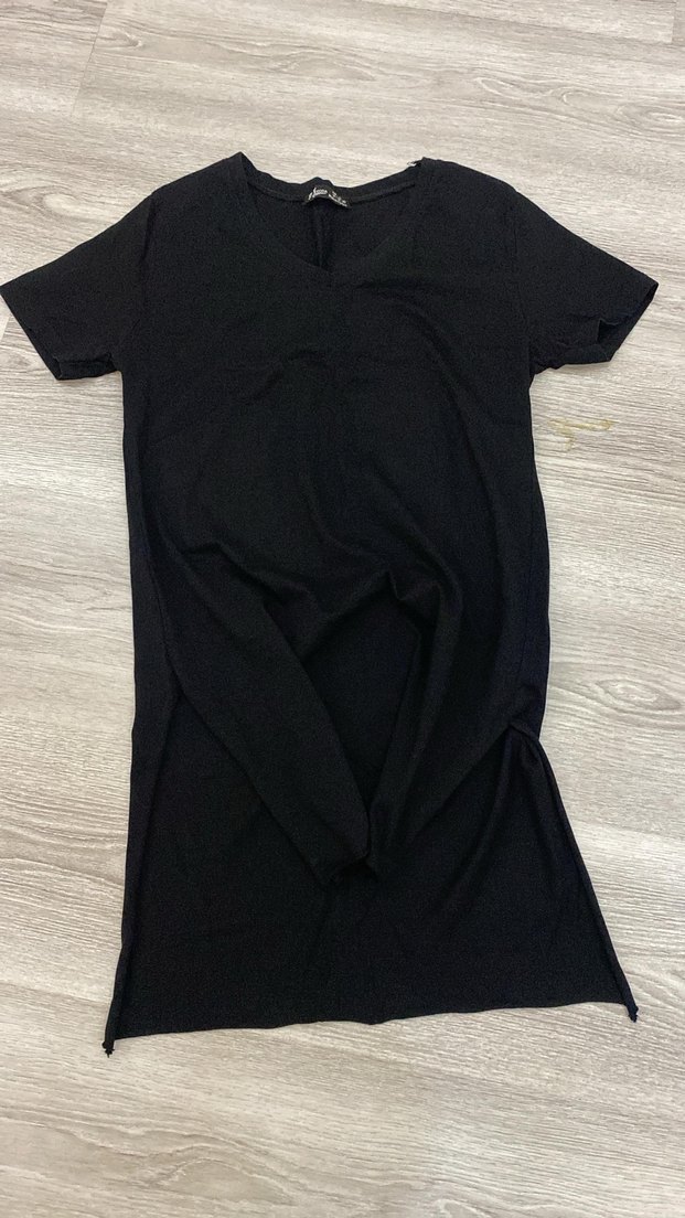 Siyah Kısa Kollu V Yakalı Hamile Elbisesi - Görsel 2