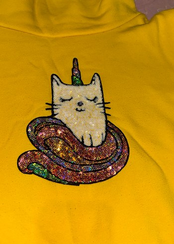 Sarı Baskılı Kız Sweatshirtü, Uzun Kollu. Boğazlı. - Görsel 3