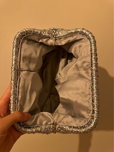 El örgüsü gümüş clutch çanta - Görsel 3