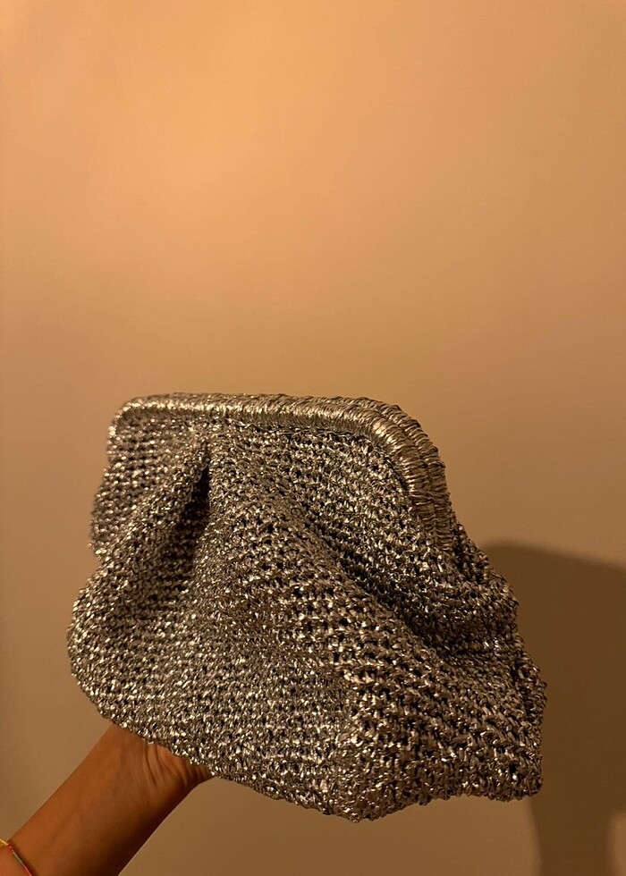 El örgüsü gümüş clutch çanta - Görsel 2