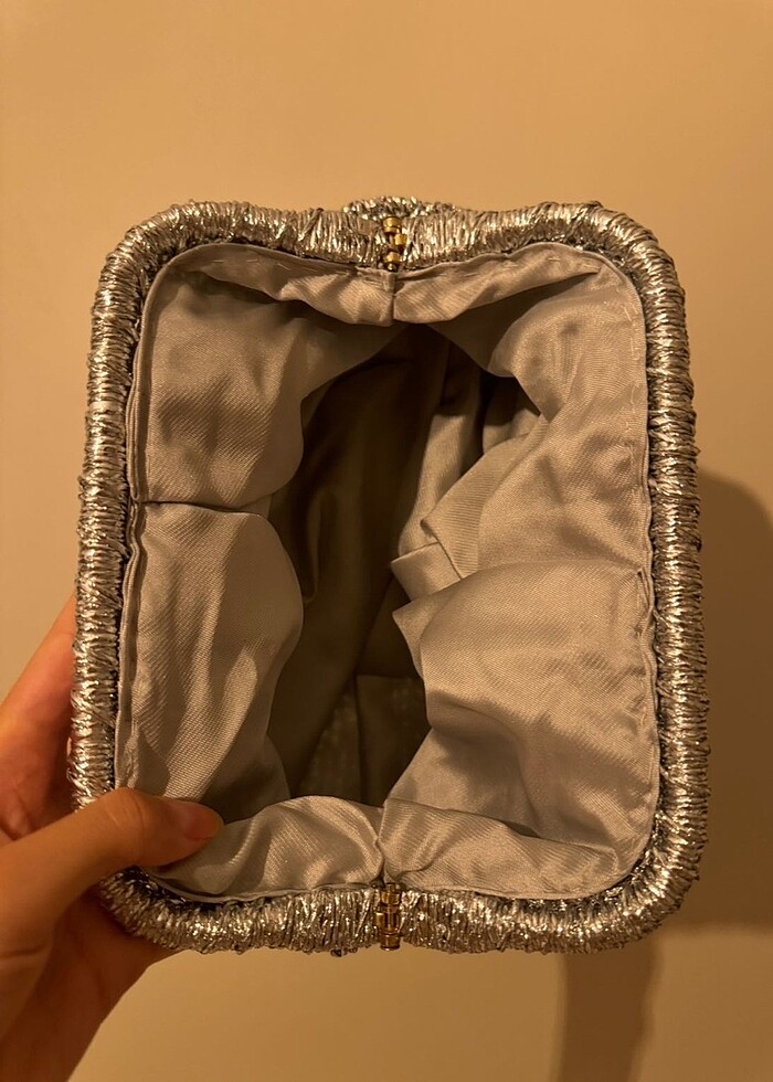 El örgüsü gümüş clutch çanta - Görsel 3
