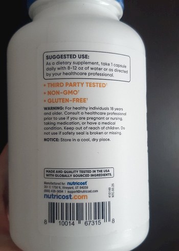 Diğer Nutricost Choline Bitartrate 650MG 240 Kapsül