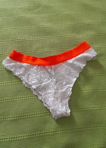 Turuncu Bel Bantlı Beyaz Dantel Kadın Külot