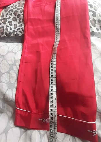 Nakışlı Vintage Kırmızı Kadın Pijama takımı - Görsel 4