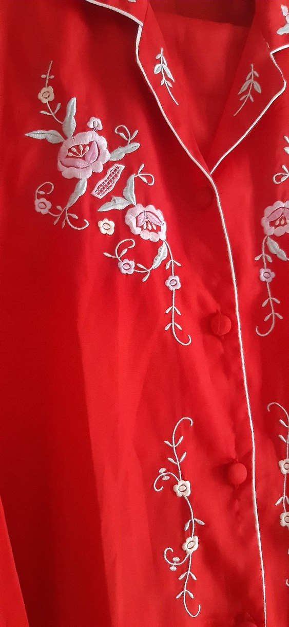 Nakışlı Vintage Kırmızı Kadın Pijama takımı - Görsel 2