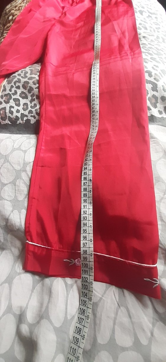 Nakışlı Vintage Kırmızı Kadın Pijama takımı - Görsel 4