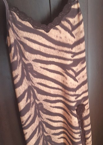 m Beden Kahverengi Zebra Desenli Geceliği