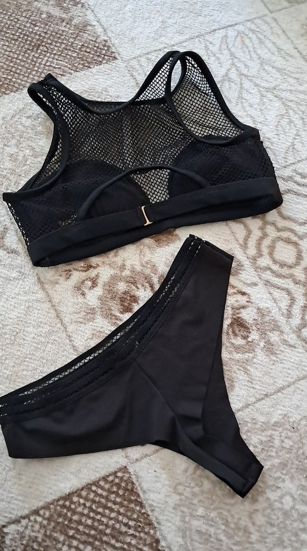 Siyah Dantel Detaylı Strappy Mini Bikini - Görsel 2