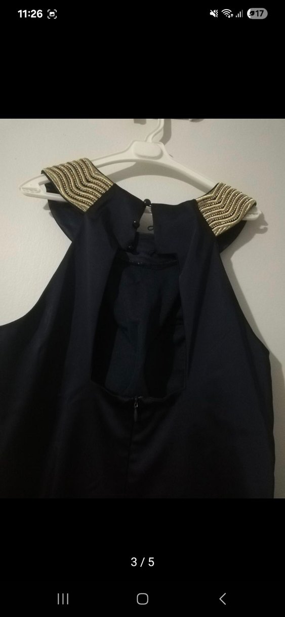 Kadın Siyah Midi İşlemeli Kemerli Abiye Elbise - Görsel 3