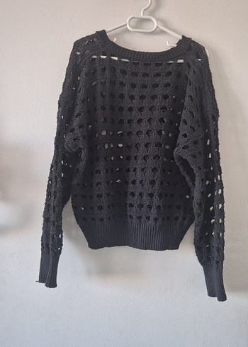 siyah Delikli Örgü Kadın Kazak - Görsel 2