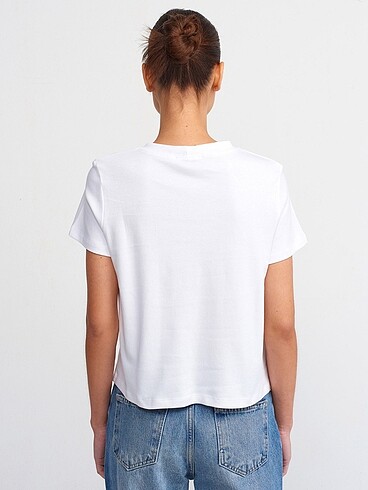 Dilvin Bisiklet Yaka Pamuklu T-Shirt - Beyaz