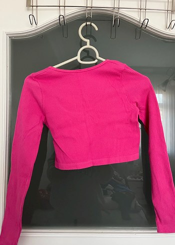 Pembe Uzun Kollu Crop Top - Görsel 3