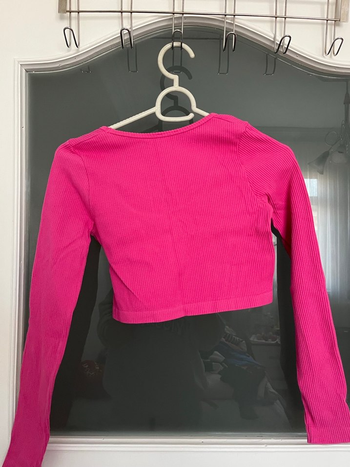 Pembe Uzun Kollu Crop Top - Görsel 3