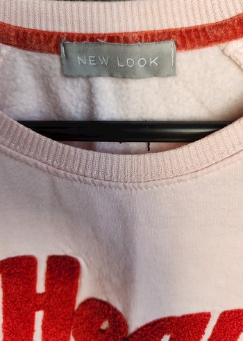m Beden pembe Renk Pembe Örgü Yazılı İçi Polar Yumuşak Sweatshirt