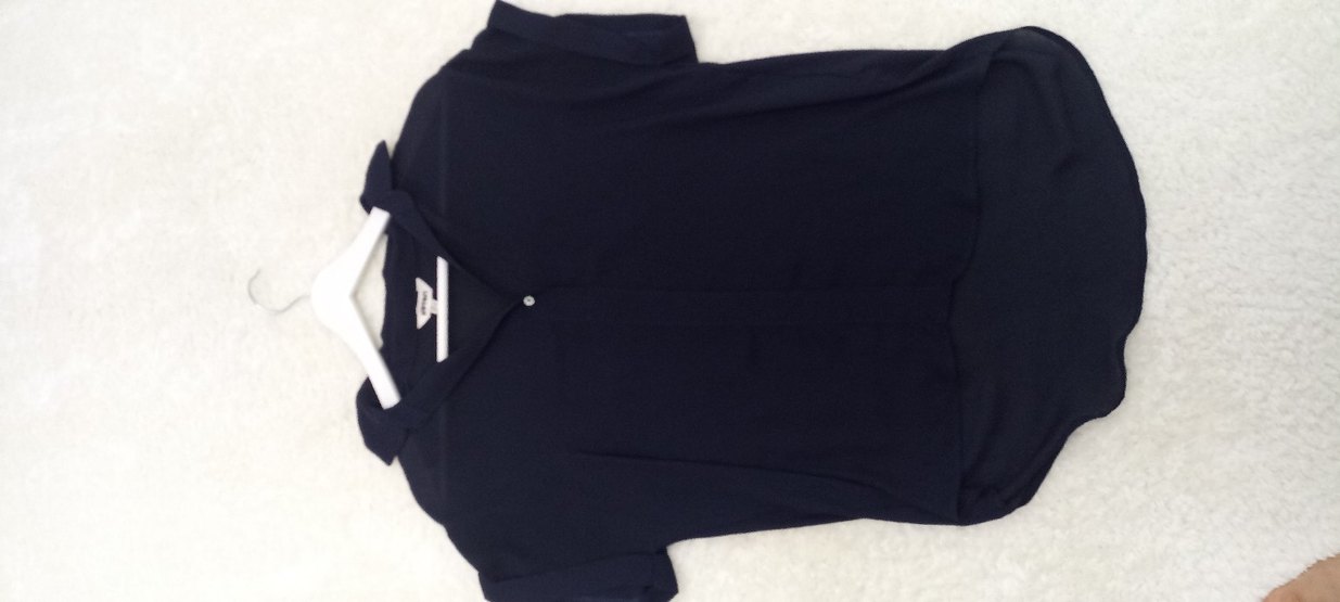 Lacivert V Yaka Düğmeli Kısa Kollu Şifon - Görsel 2