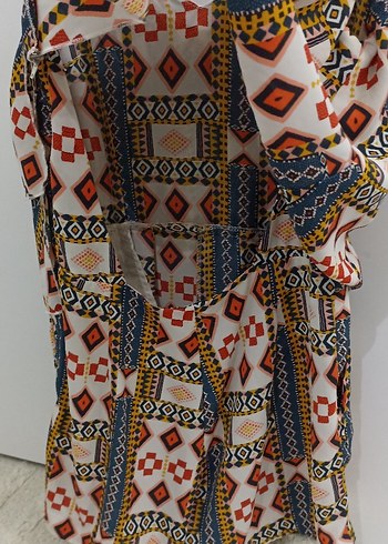 Bohem Çok Renkli Desenli Askılı mini tulum - Görsel 5