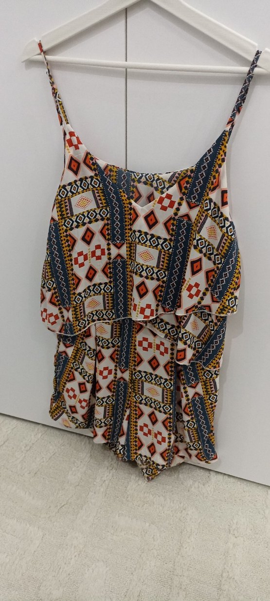 Bohem Çok Renkli Desenli Askılı mini tulum - Görsel 2