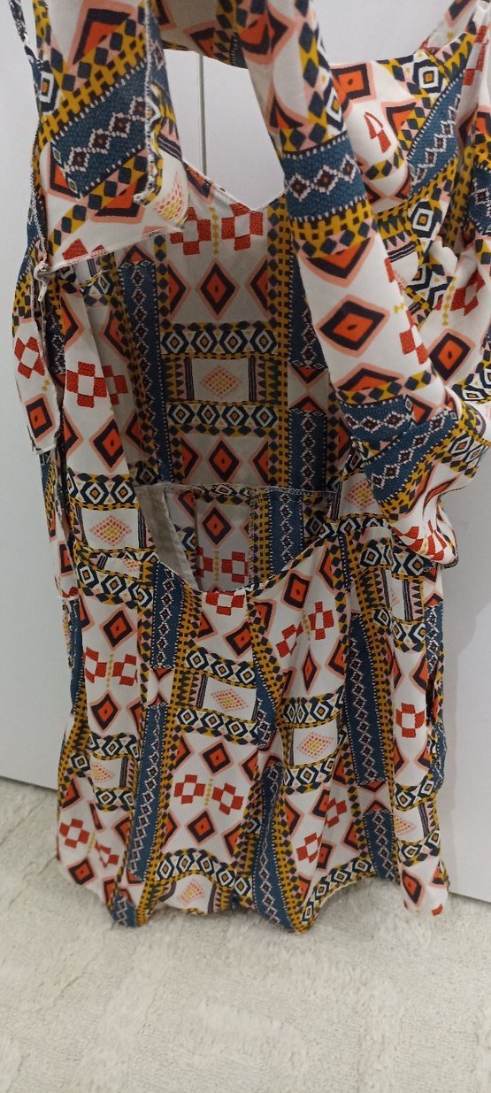 Bohem Çok Renkli Desenli Askılı mini tulum - Görsel 5