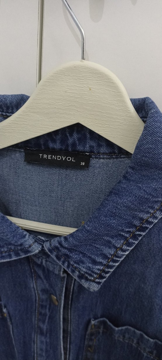 Düğmeli Mavi Kadın Denim Elbise - Görsel 3