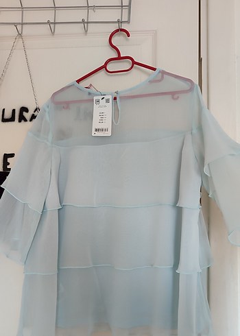 m Beden mavi Renk Mavi Pastel Renk Kat Kat Fırfırlı Kadın Bluz