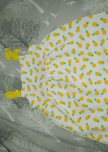 Diğer Sarı Ananas Desenli Kolsuz Kız Elbisesi
